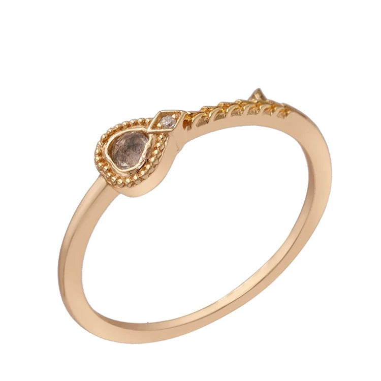 925 Sterling Silver 14K Gold Plated Gemstone Natural Labradorite Stripe Key Shape Ring