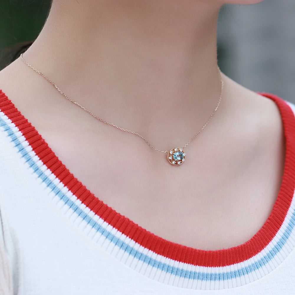 Emotional Factory 925 Sterling Silver 14K Gold Plated Gemstone Series Zircon Natural Citrine Sky Blue Topaz Hollow Necklace