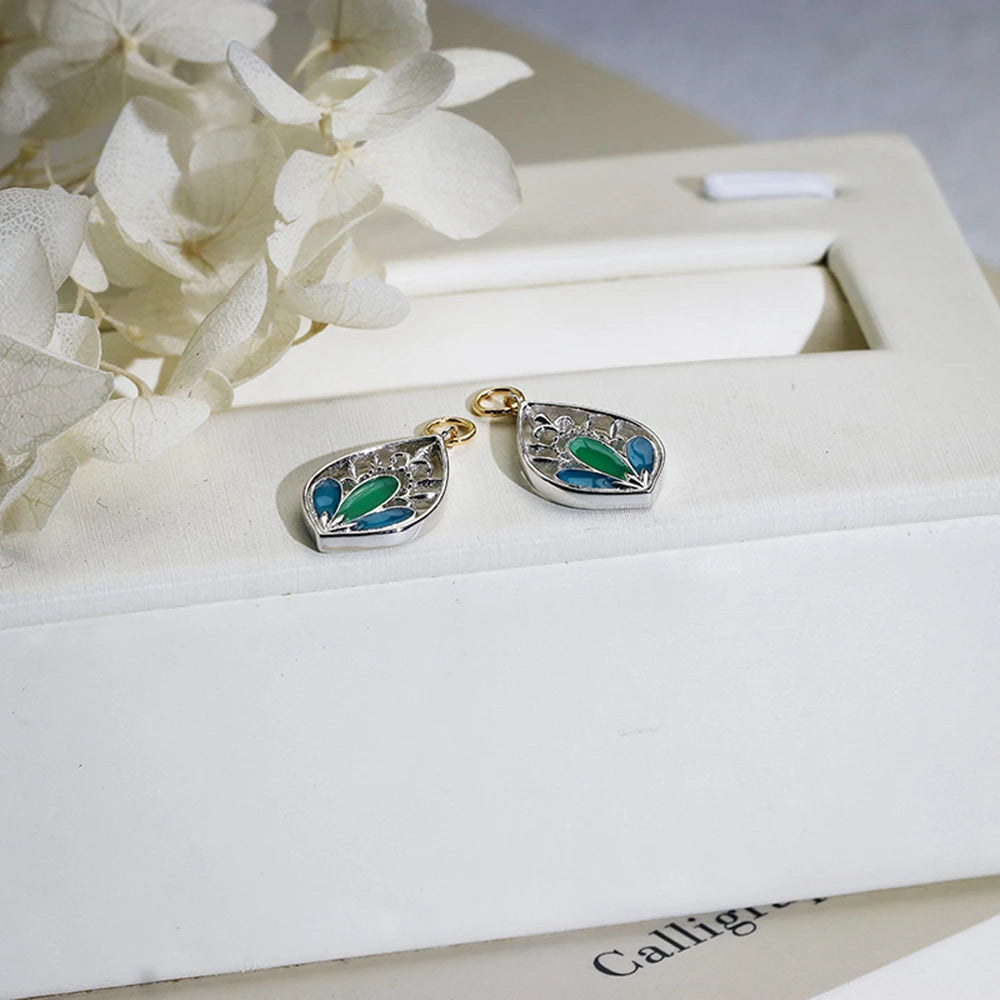 925 Sterling Silver 14K Gold Plated Gem Stone Gemstone Literary Retro Ring Classical Elegant Enamel Hoop Earrings