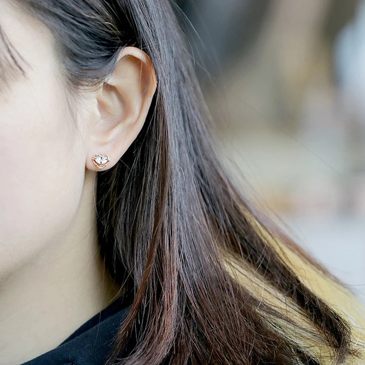 925 Sterling Silver 14K Gold Plated Gemstone Romantic Heart Shape Moissanite Engagement Proposal Earrings