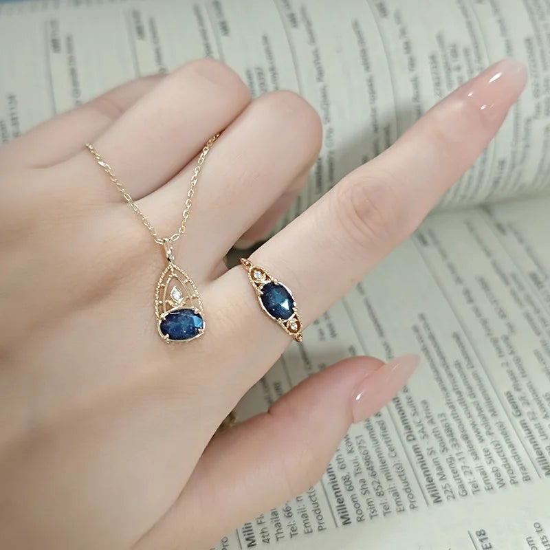 Piedras Naturales Para Joyeria 925 Sterling Silver  Gold Plated Gemstone Cz Geometric Natural Labradorite Blue Sandstone Ring