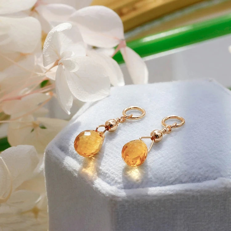 Emotional Factory 925 Sterling Silver 14K Gold Plated Gemstone Retro Vintage Gem Teardrop Citrine Earrings