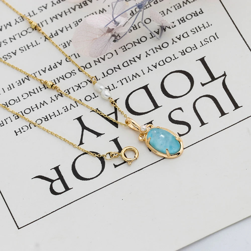 925 Sterling Silver 14K Gold Plated Gemstone Water Bottle Design Larimar Rock Crystal White Crystal Pendant Necklace