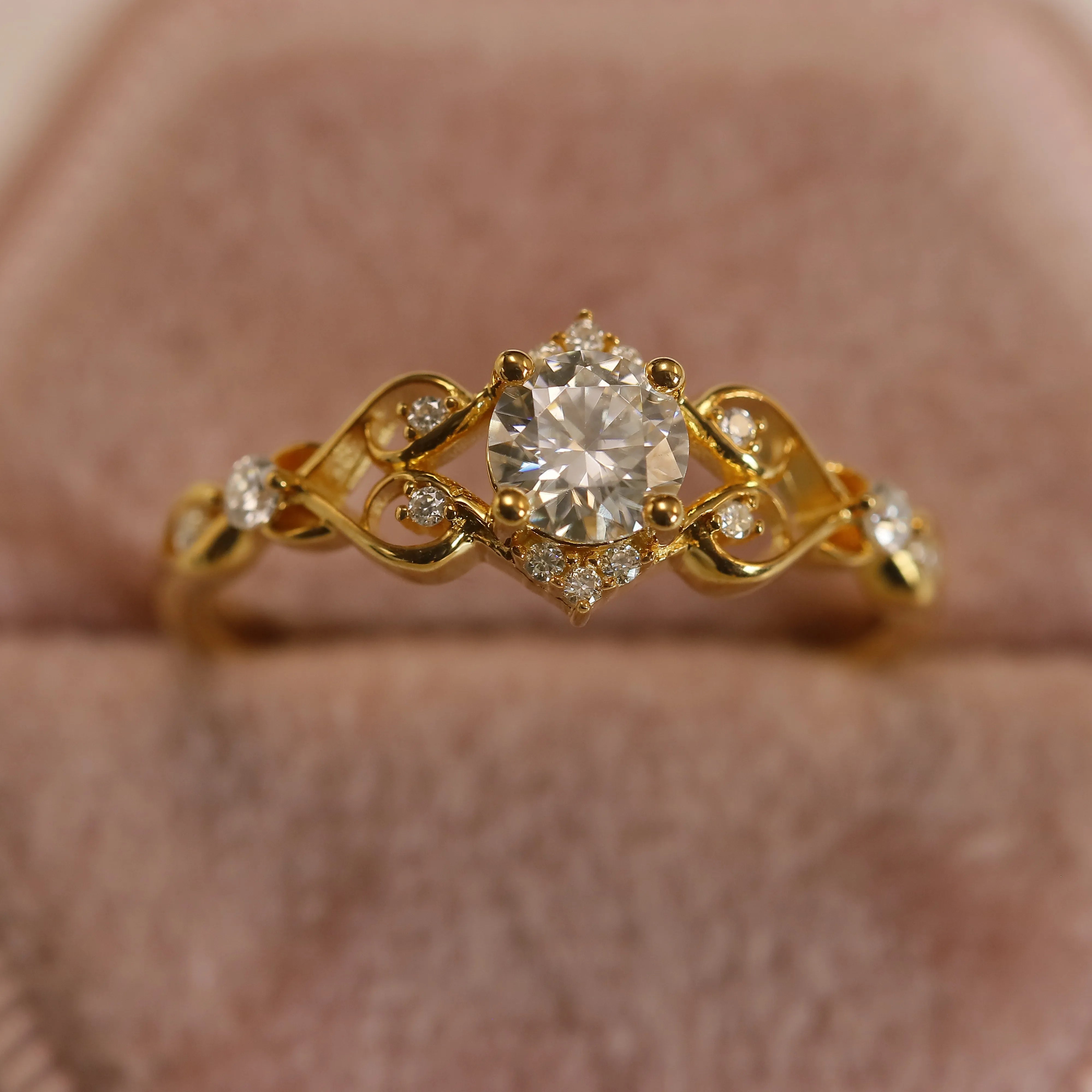 Elegant Hollow Stainless Steel Ring with Round  Moissanite Gem - Trendy Jewelry Gift