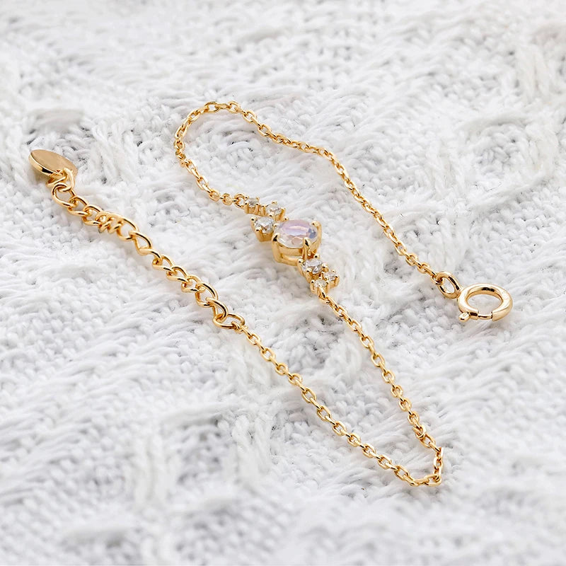 QUANQING Jewelry New Product Pure Silver Electroplated 14K Gold Bracelet Brilliant Star River Moonlight Stone Women's Bracelet