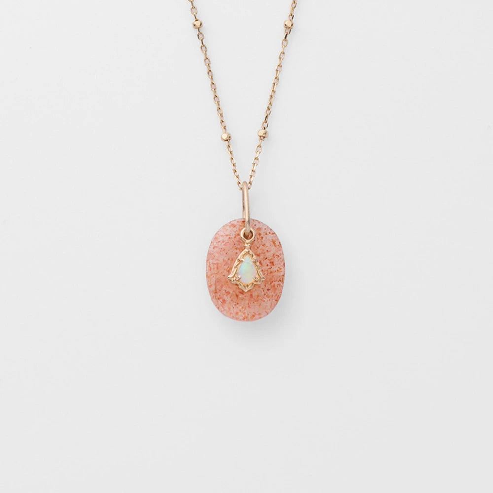 Emotional 925 Sterling Silver 14K Gold Plated Gem Stone Gemstone Geometric Egg Shape Cordierite Strawberry Quartz Pendant