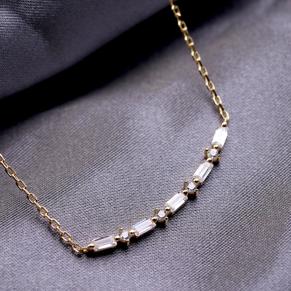 Emotional Factory Jewelry 925 Sterling Silver 14K Gold Plated Gemstone Series Cz Zircon Smile Baguette Curved Necklace