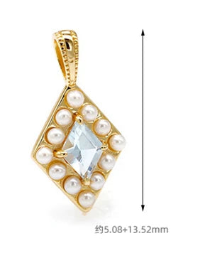 Emotional Factory 925 Sterling Silver 14K Gold Plated Gemstone Pearl Diamond Sky Blue Topaz Pendant
