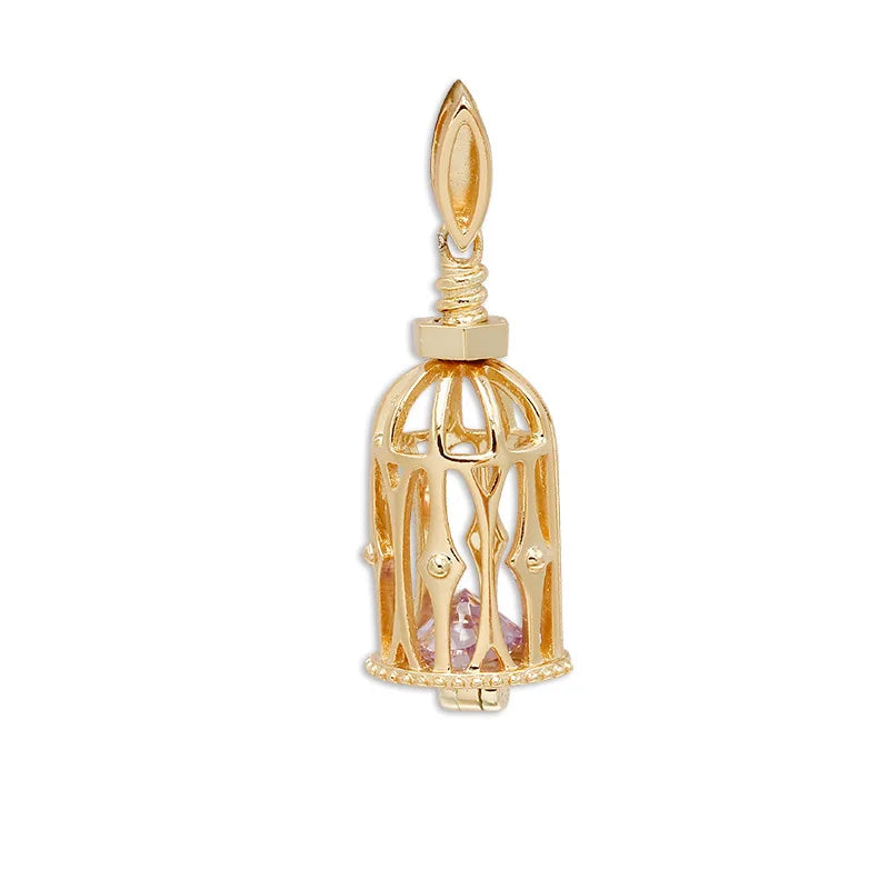 Emotional Factory 925 Sterling Silver 14K Gold Plated Gemstone Retro Court Style Bird Cage Heart Shaped Zircon Lockets Pendant