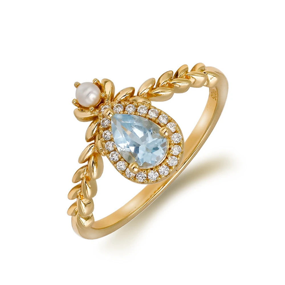 Cz Zircon Peace Wheat Ears Sky Blue Topaz Ring
