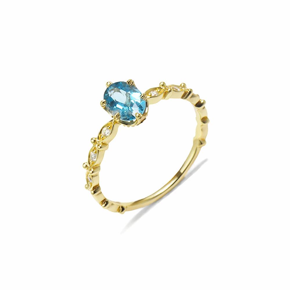 Emotional Anel De Ouro Bijoux Femme Factory 925 Sterling Silver 14K Gold Plated Gemstone Series White Topaz Ring