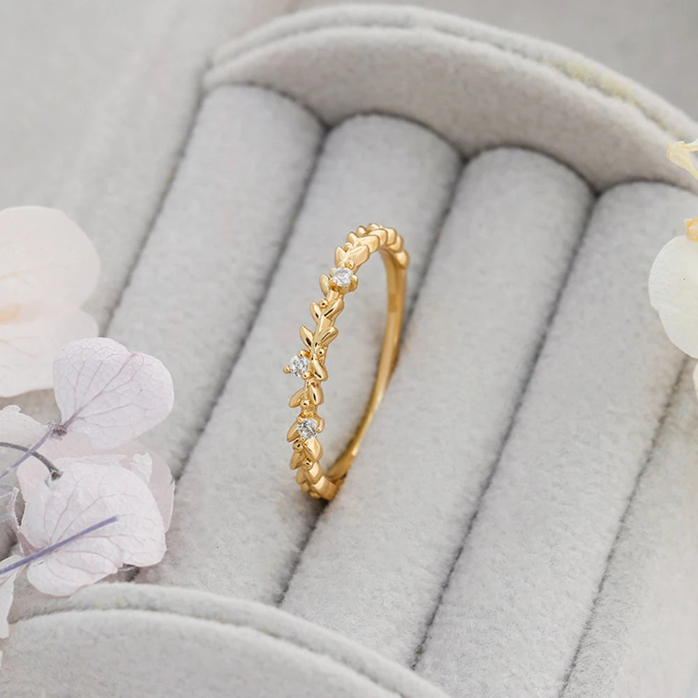 Emotional Factory 925 Sterling Silver 14K Gold Plated Peace Thin Stacked Wheat Zircon Ring