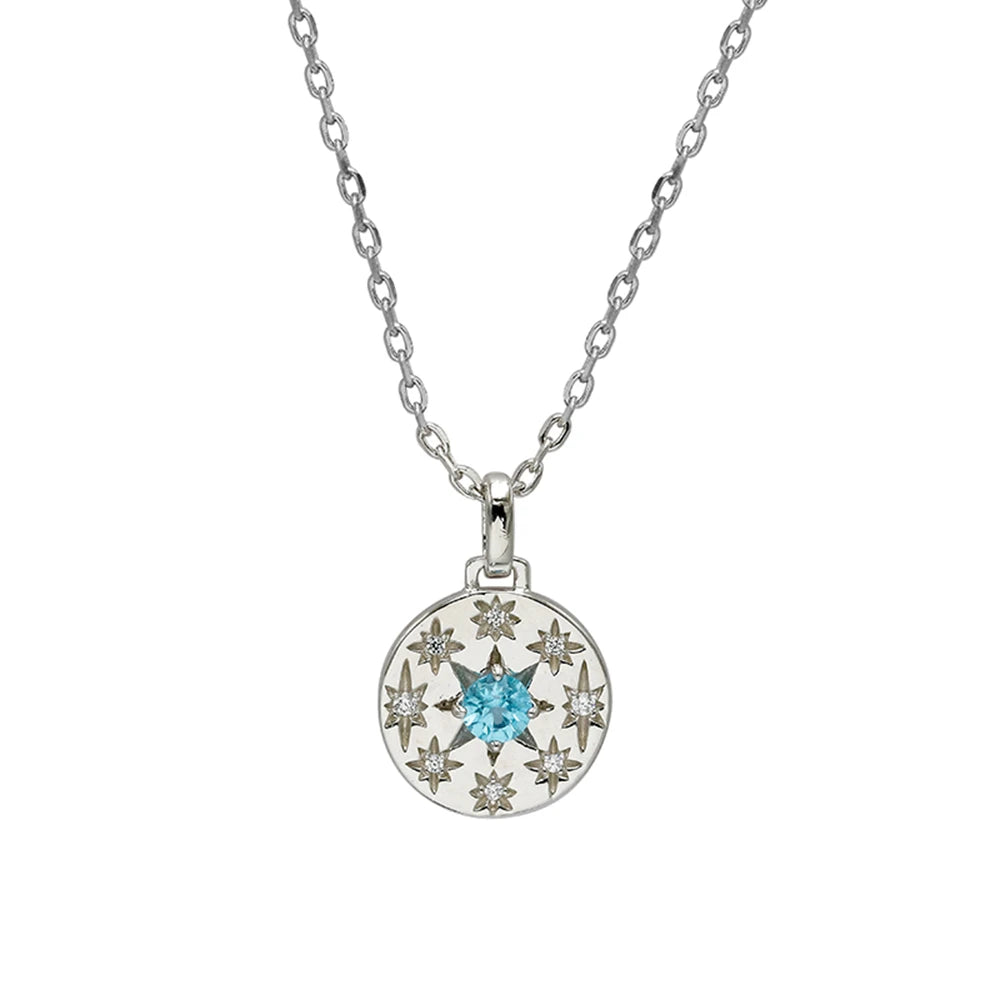925 Sterling Silver 14K Gold Plated Gemstone Geometric  Round Star Apatite Pendant Necklace