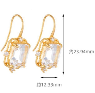 Emotional Factory 925 Sterling Silver 14K Gold Plated Gemstone Big White Crystal Zircon Hook Earrings
