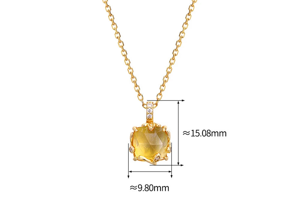 925 Sterling Silver 14K Gold Plated Gem Stone Gemstone Retro  Cz Zircon Ring Perfume Bottle Design Citrine Leaf Pendant Necklace