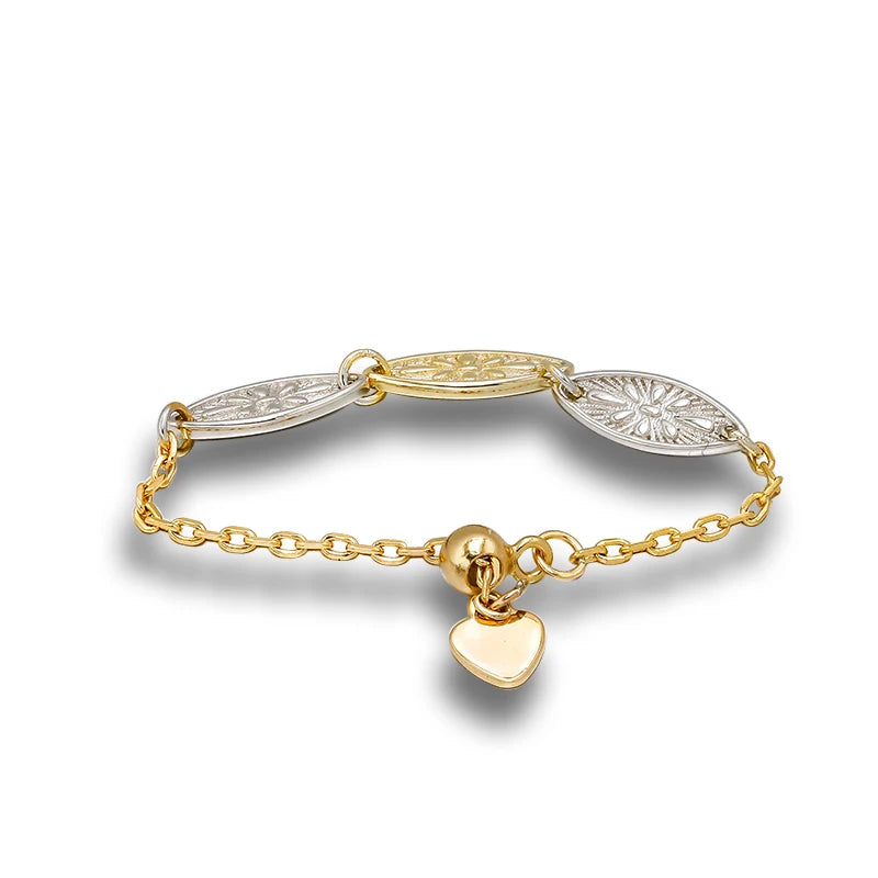 Vintage Carved Two Tone Leaf Adjustable Finger Chain S925 Silver Gold-plated Ring