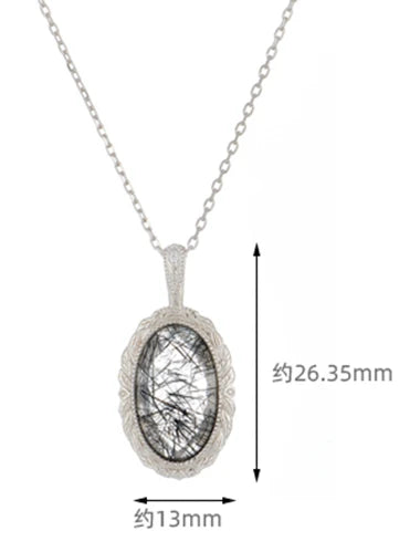 Jewelry 925 Sterling Silver 14K Gold Plated Gemstone Series Retro Transparent Black Hair Rutilated Quartz Shaped Necklace