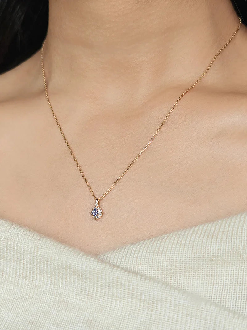 Emotional Factory 925 Sterling Silver 14K Gold Plated Gemstone Geometric Square Purple Tanzanite Necklace