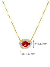 Emotional Factory 925 Sterling Silver 14K Gold Plated Gemstone Red Garnet Zircon Egg Shape Necklace