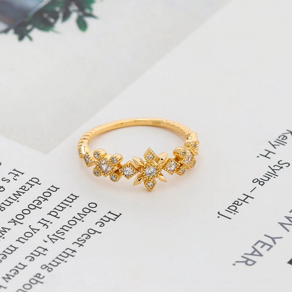 Emotional 925 Sterling Silver 14K Gold Plated Gem Stone Gemstone Cz Zircon Bead Flower Haute Couture Full Set Zirconia Ring