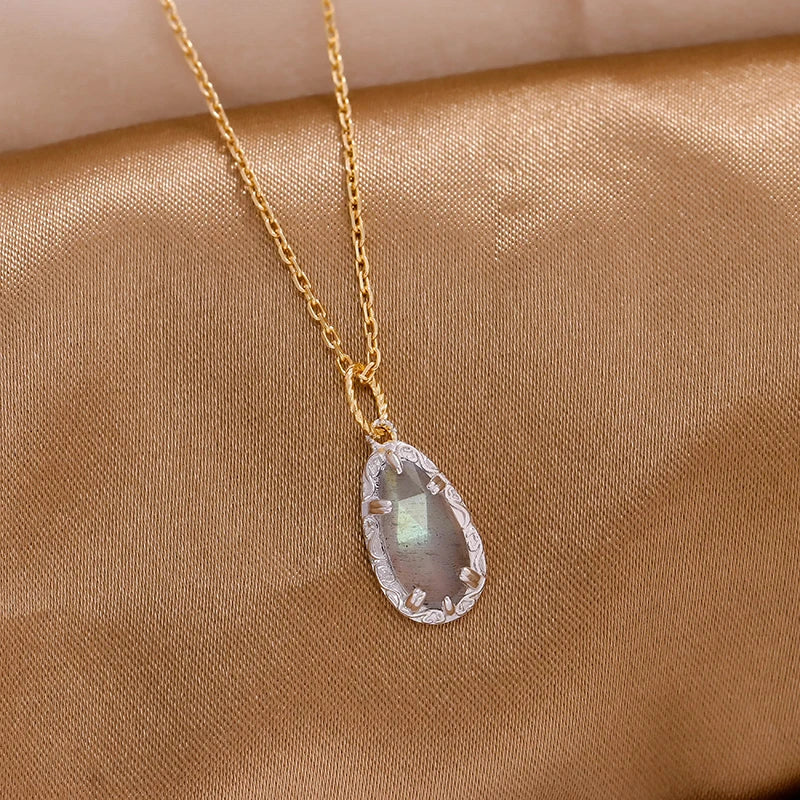New Product Necklace Pendant 925 Sterling Silver Electroplated 14k Gold Natural Labradorite Pendant Women's Jewelry
