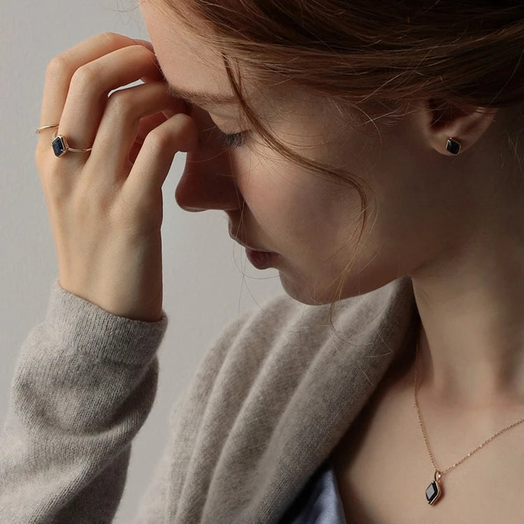 925 Sterling Silver 14K Gold Plated Gemstone Series Christmas Limited Edition Geometric Vintage Blue Sandstone Ring