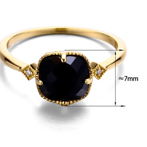 925 Sterling Silver 14K Gold Plated Gem Stone Gemstone Retro  Cz Zircon Geometric Square Black Agate Carnelian Onyx Ring