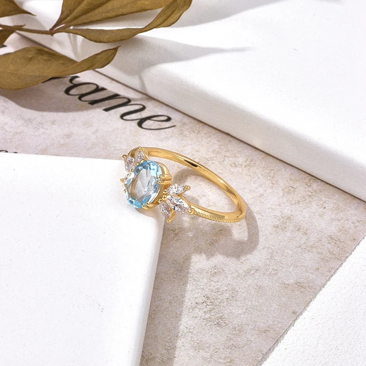 Emotional Factory 925 Sterling Silver 14K Gold Plated Gemstone Zircon Butterfly Shaped Sky Blue Natural Topaz Ring