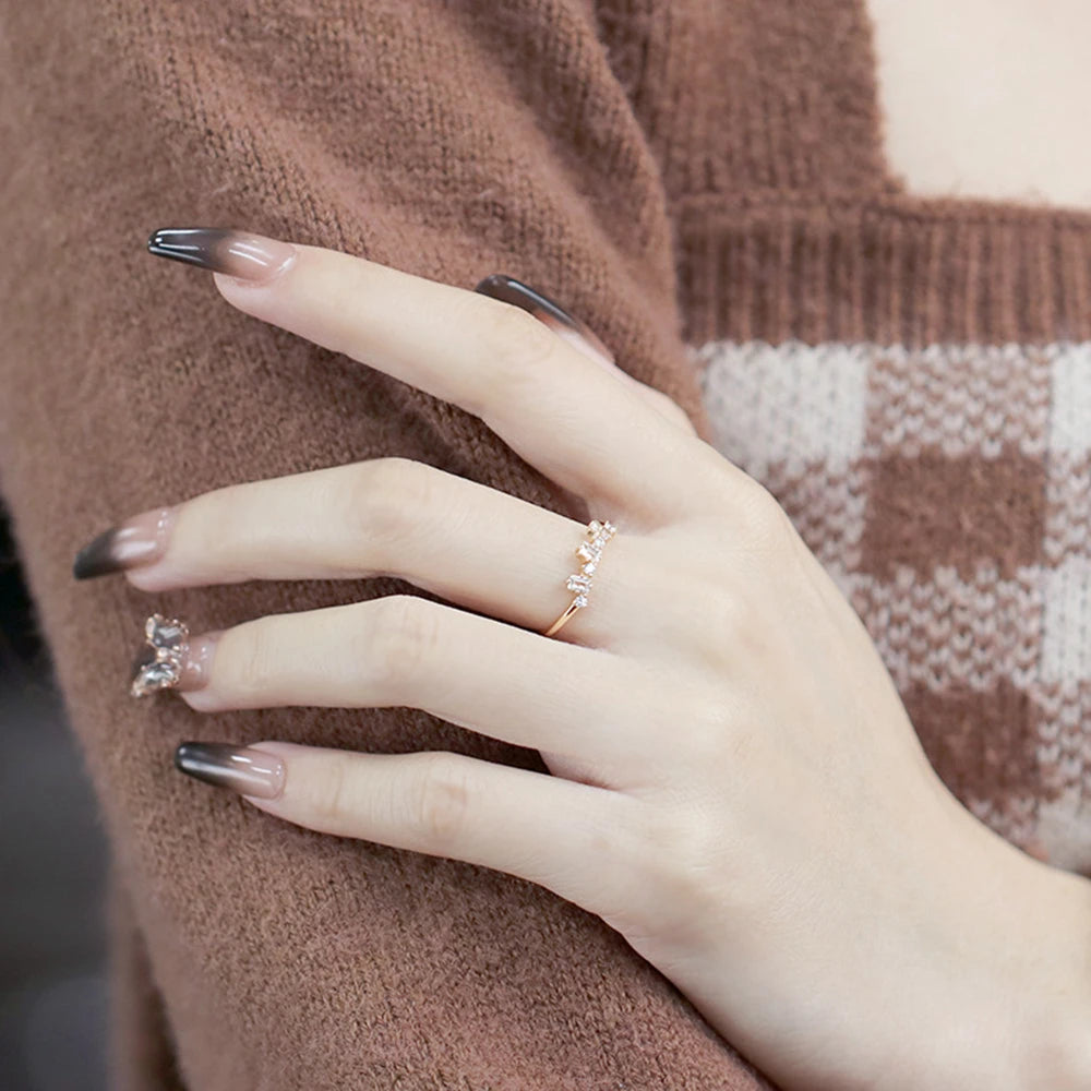 Custom Factory 925 Sterling Silver 14K Gold Plated Gem Gemstone Square White Topaz Stack Ring