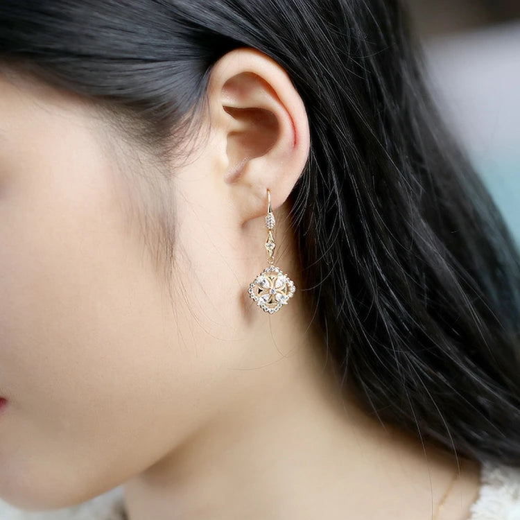 Emotional Factory 925 Sterling Silver 14K Gold Plated Gemstone Magic Zircon European Retro Earrings