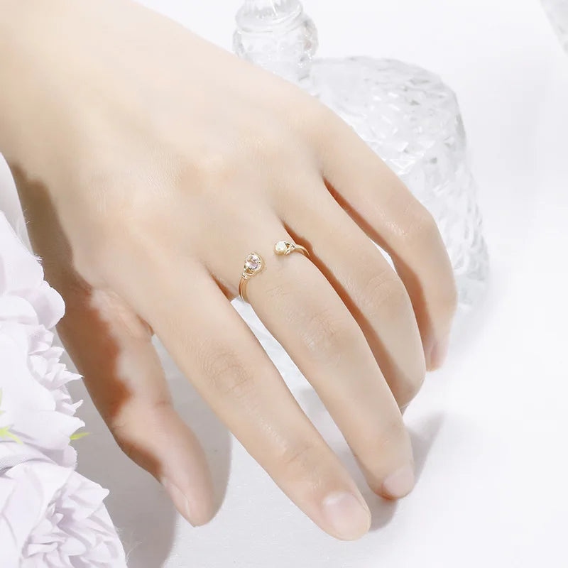 925 Sterling Silver 14K Gold Plated Gemstone Natural Cherry Blossom Powder Morganite Opal Adjustable Opening Ring