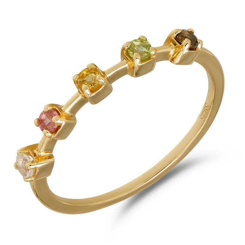 Emotional Factory 925 Sterling Silver 14K Gold Plated Gemstone More Stone Tourmaline Moonstone Citrine Peridot Ring
