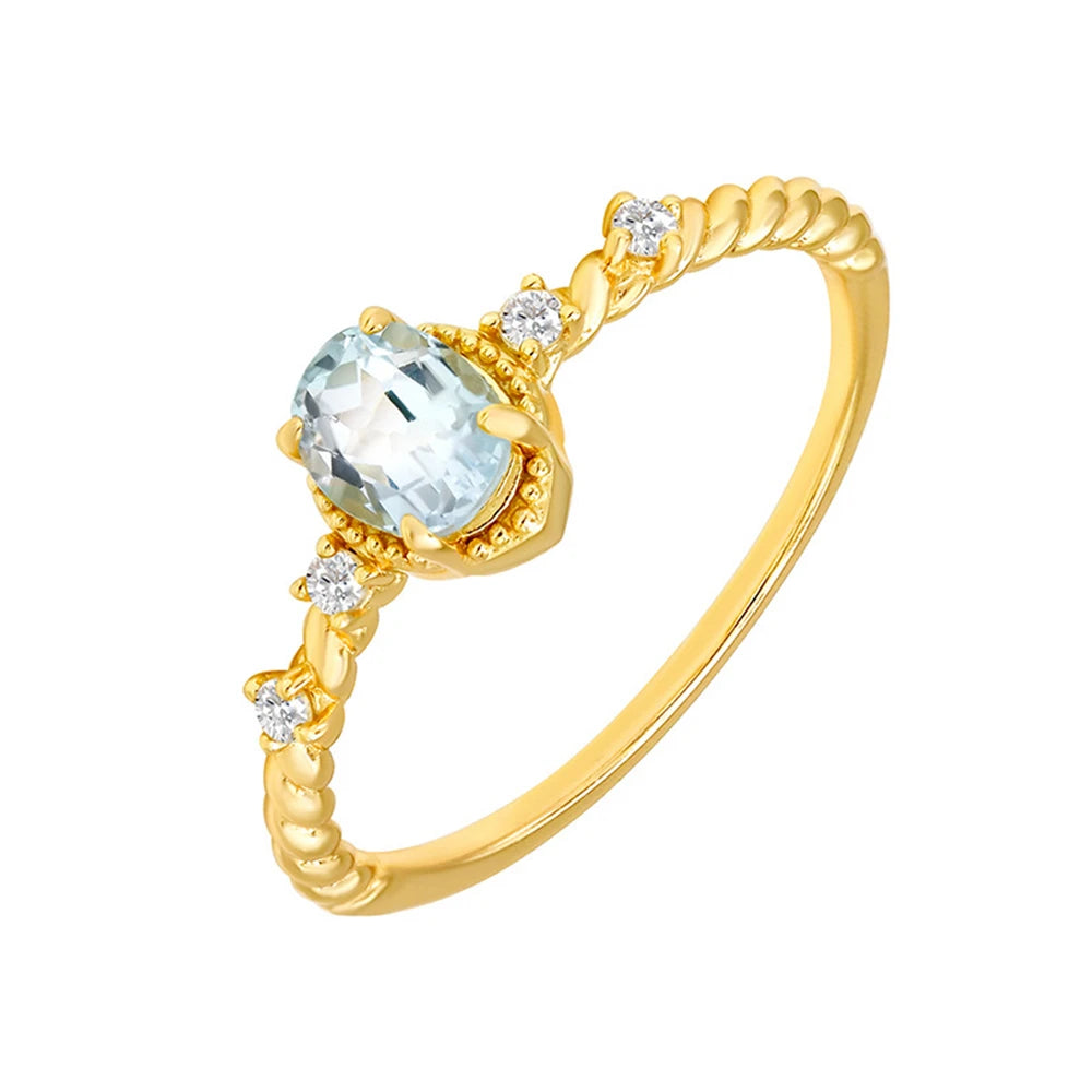 Emotional Factory 925 Sterling Silver 14K Gold Plated Natural Stone Gemstone Grain White Zircon Sky Blue Topaz Ring