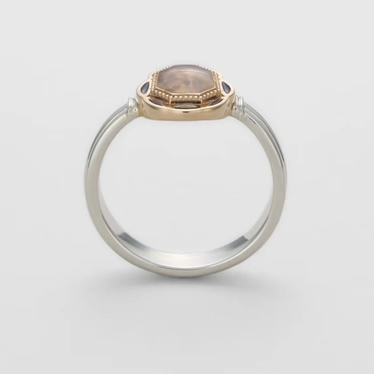 Emotional Factory 925 Sterling Silver 14K Gold Plated Gemstone Layered Two-Colour Plating Vintage Irregular Enamel Ring