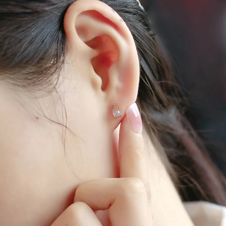 Emotional Factory 925 Sterling Silver 14K Gold Plated Gemstones Bohemian Big Geometric Drop Earring African Opal Stud Earrings