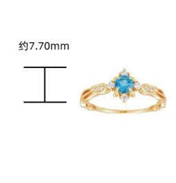 925 Sterling Silver 14K Gold Plated Gemstone Bluebell Design Zircon Flower Bead Natural Blue Topaz Ring