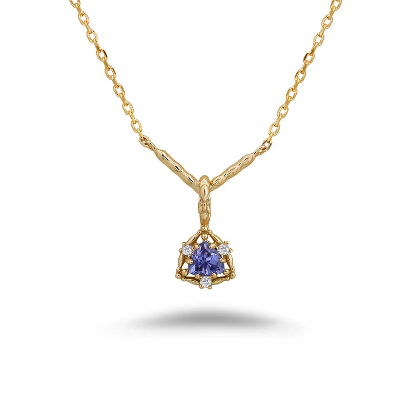 Japanese Light Luxury Style S925 Silver Plated 14K Gold  Tanzanite Necklace