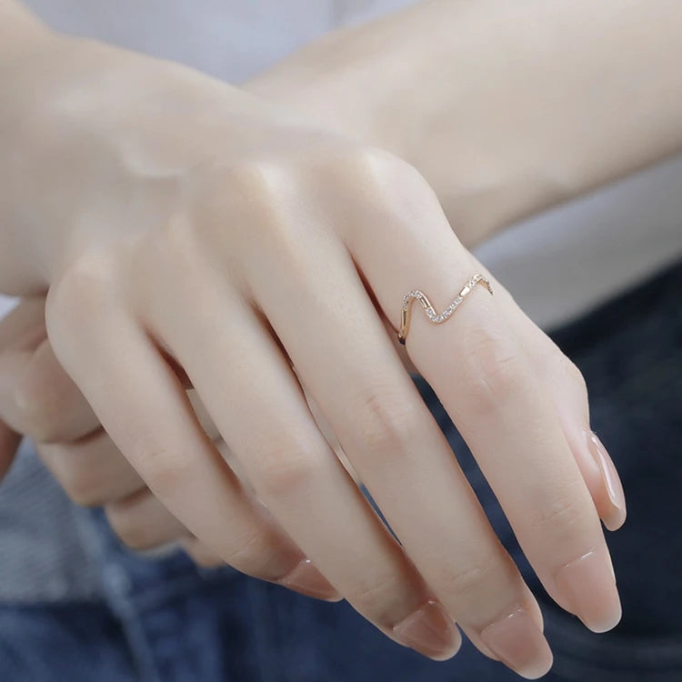 925 Sterling Silver 14K Gold Plated Zircon Geometry Line S Shape Ring