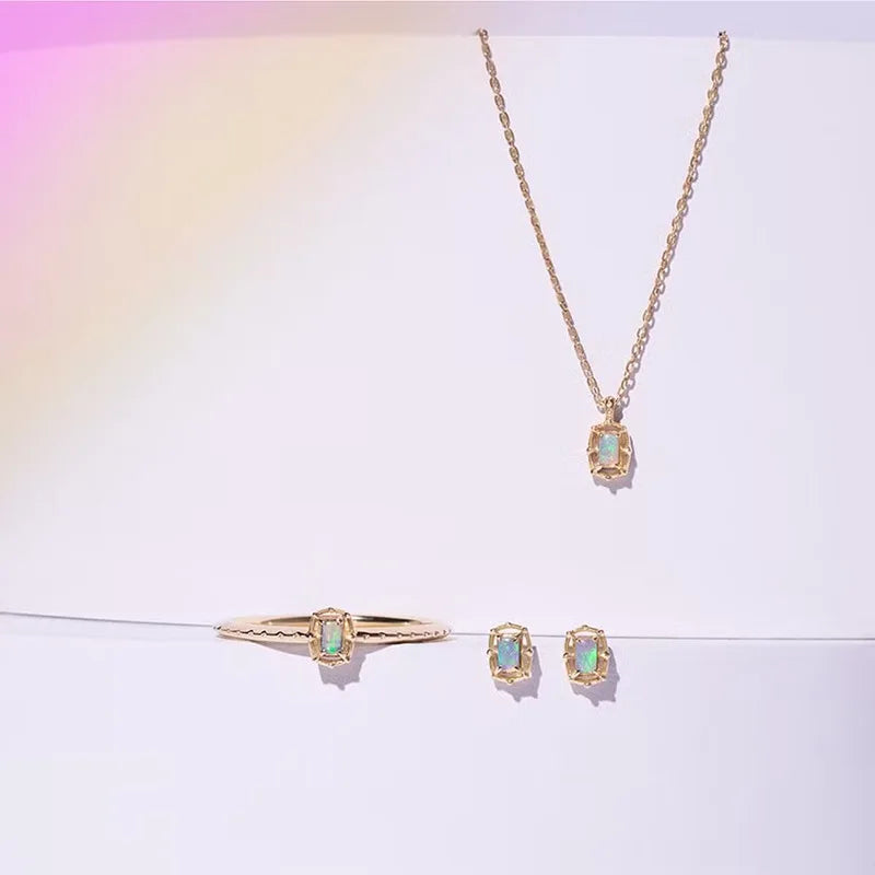 Emotional Factory 925 Sterling Silver 14K Gold Plated Gemstone Mini Geometric Flower Synthetic Opal Necklace