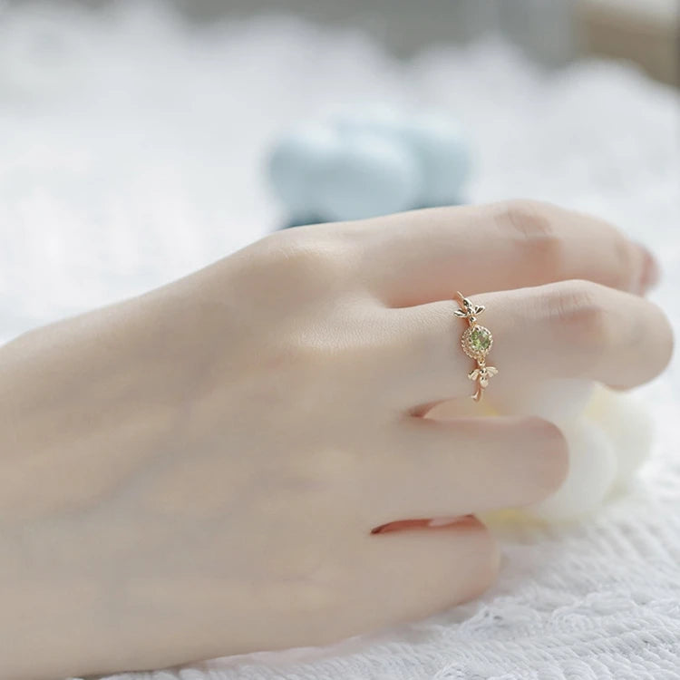 925 Sterling Silver 14K Gold Plated Gemstone Natural Peridot Animal Jewelry Bee Ring