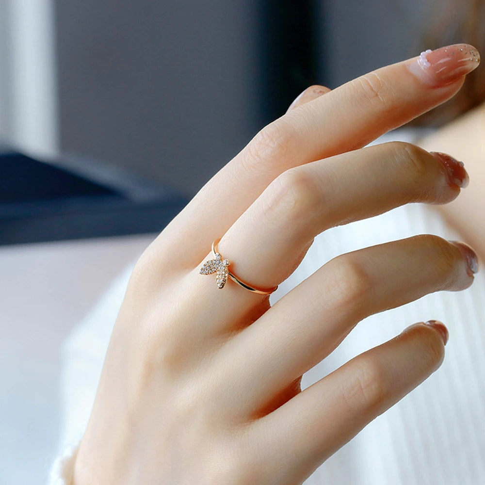 Emotional Factory 925 Sterling Silver 14K Gold Plated Gemstone Minimalist Mini Zircon Butterfly Ring