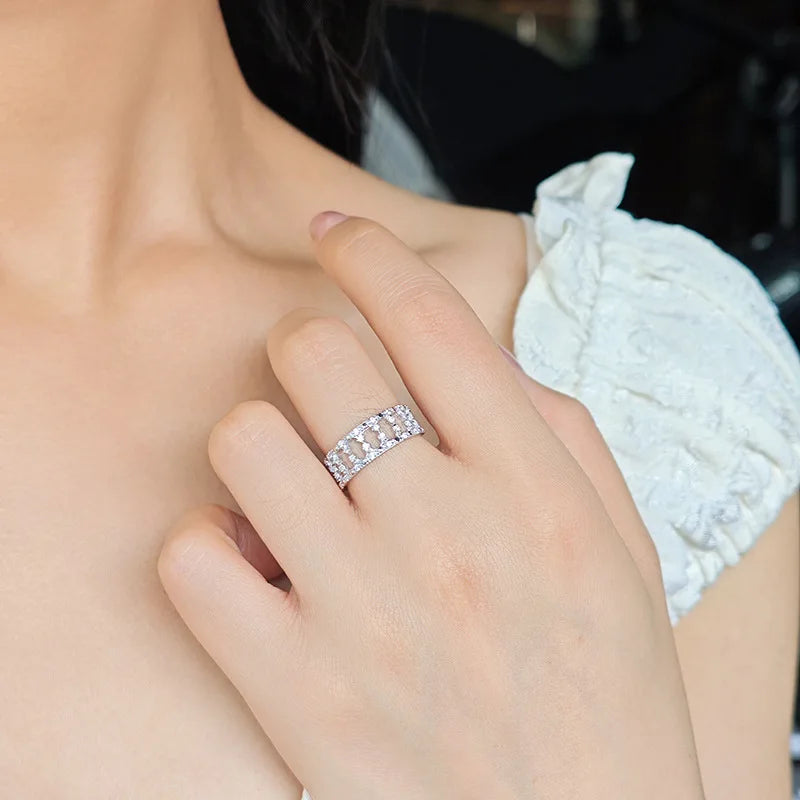 Emotional Factory 925 Sterling Silver 14K Gold Plated Gemstone Cz Versatile Hollow Zircon Ring