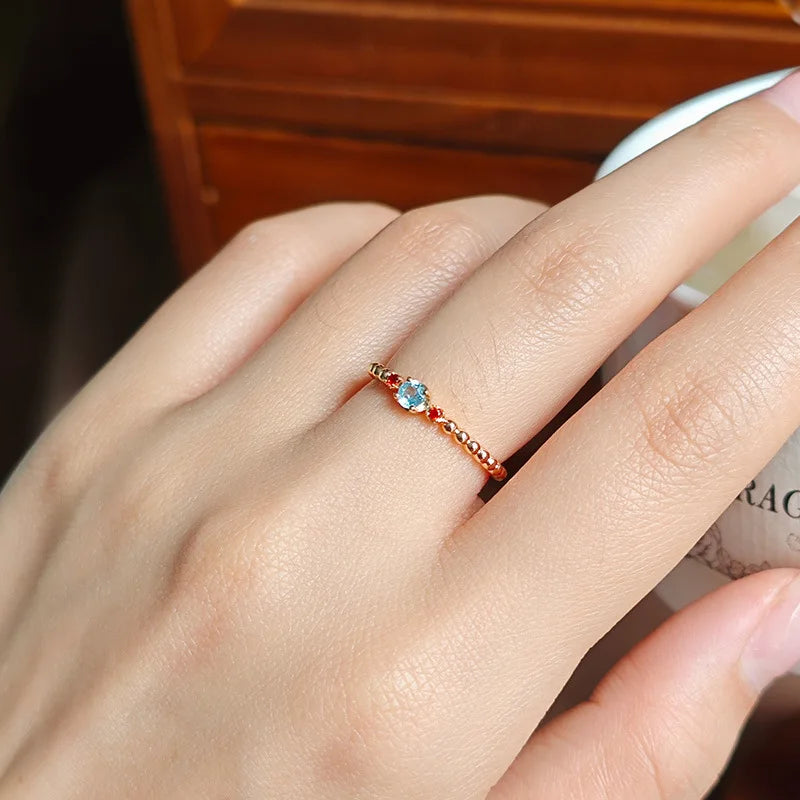 Emotional Factory 925 Sterling Silver 14K Gold Plated Gemstone Orange Natural Topaz Beaded Ring