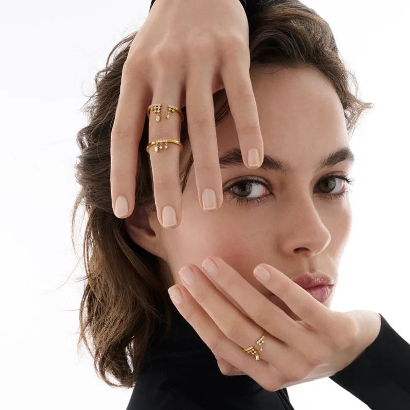 Emotional Factory 925 Sterling Silver 14K Gold Plated Gemstone Cz Zircon Star Geometric Pendant Ring