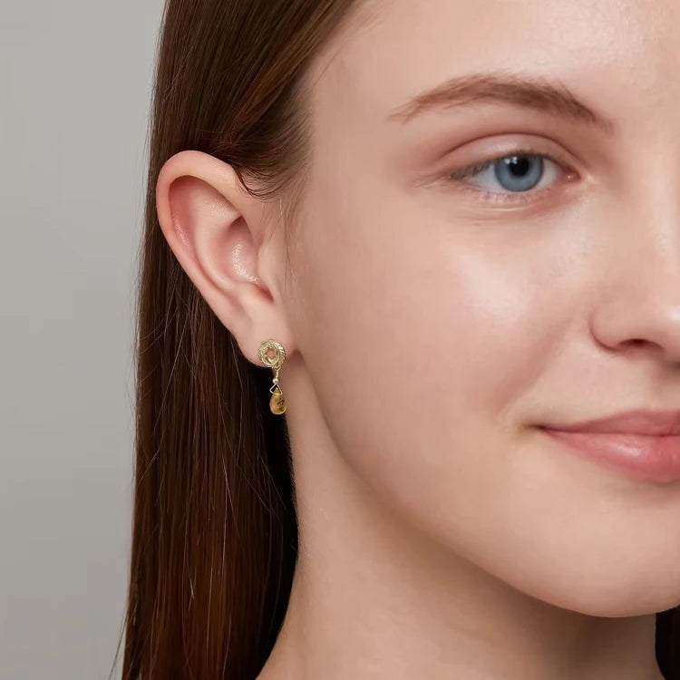 Emotional Factory 925 Sterling Silver 14K Gold Plated Retro Vintage Feather Circle Round Hollow Earrings