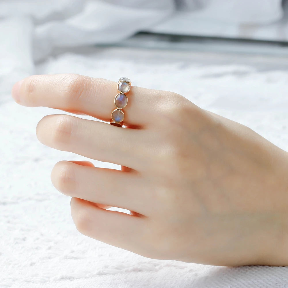 925 Sterling Silver 14K Gold Plated Gemstone 5 Stone Retro Vintage Irregular Natural Labradorite Ring