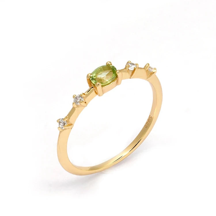 Emotional Factory 925 Sterling Silver 14K Gold Plated Gemstone Prong Setting Cz Green Peridot Ring