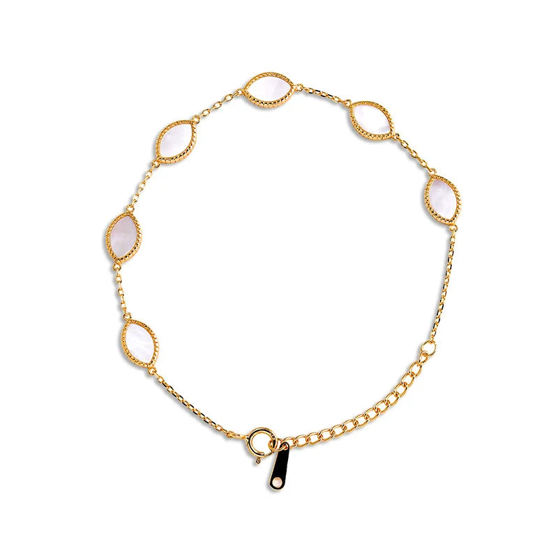 Emotional Pulsera De Oro Factory 925 Sterling Silver 14K Gold Plated Gemstone Simpler 7*5Mm White Shell Bracelet