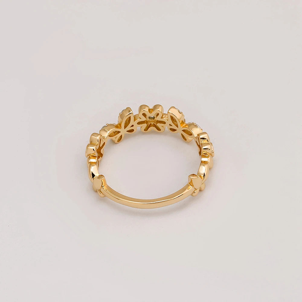 Emotional Factory 925 Sterling Silver 14K Gold Plated Retro Cz Zircon Sweet Cute Flower Design Ring