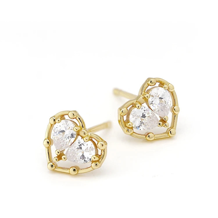 925 Sterling Silver 14K Gold Plated Gemstone Romantic Heart Shape Moissanite Engagement Proposal Earrings